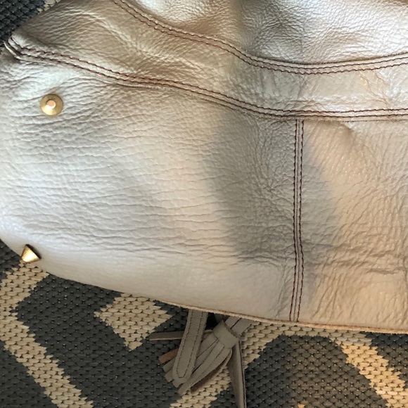 100% grey leather drawstring tote - Picture 10 of 11